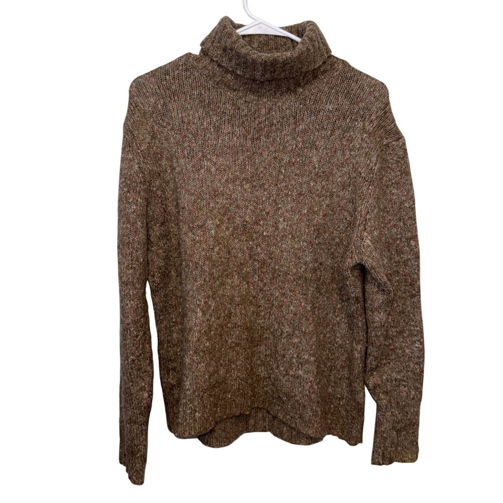 L.L. Bean Womens XL Reg Speckled Brown Turtleneck Sweater Acrylic Wool Blend